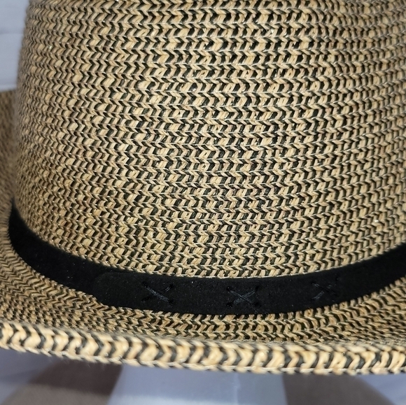 WIDE BRIM FEDORA SUN HAT, W BLACK HATBAND - Picture 9 of 15